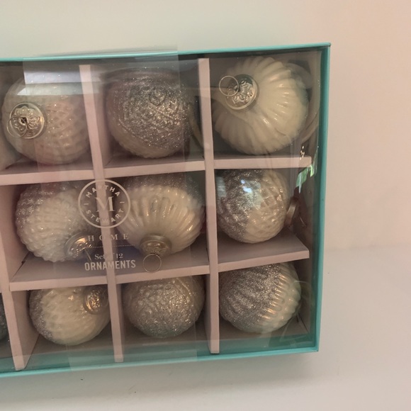 Martha Stewart Christmas Ornaments White And Silver Glitter Ornaments Set Of 12 - Picture 12 of 13